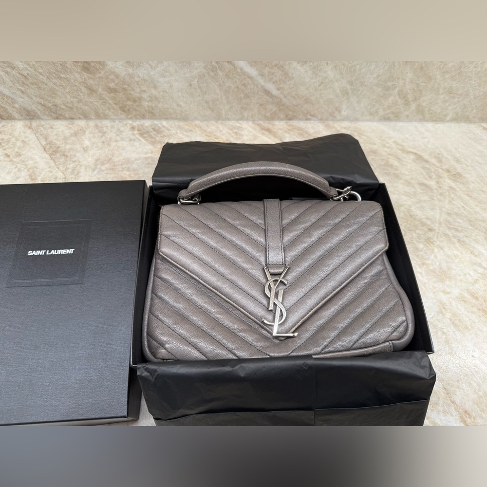 Saint Laurent Metallic Gray Quilted Shoulder Bag